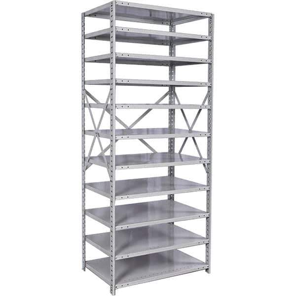Hallowell - 11 Shelf Starter Medium-Duty Open Steel Shelving - 500 Lb Capacity, 36" Wide x 87" High x 18" Deep, Platinum - Industrial Tool & Supply