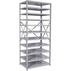 Hallowell - 11 Shelf Starter Medium-Duty Open Steel Shelving - 500 Lb Capacity, 36" Wide x 87" High x 12" Deep, Platinum - Industrial Tool & Supply