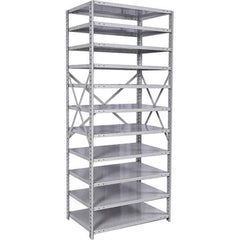 Hallowell - 11 Shelf Starter Medium-Duty Open Steel Shelving - 375 Lb Capacity, 48" Wide x 87" High x 18" Deep, Platinum - Industrial Tool & Supply