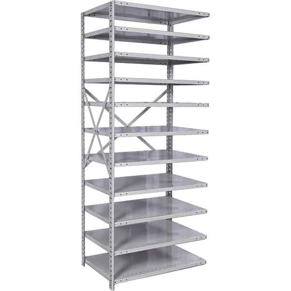 Hallowell - 11 Shelf Add-On Medium-Duty Open Steel Shelving - 350 Lb Capacity, 48" Wide x 87" High x 24" Deep, Platinum - Industrial Tool & Supply