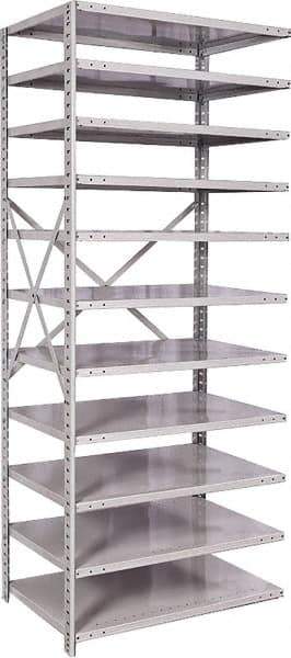 Hallowell - 11 Shelf Add-On Medium-Duty Open Steel Shelving - 500 Lb Capacity, 36" Wide x 87" High x 24" Deep, Platinum - Industrial Tool & Supply
