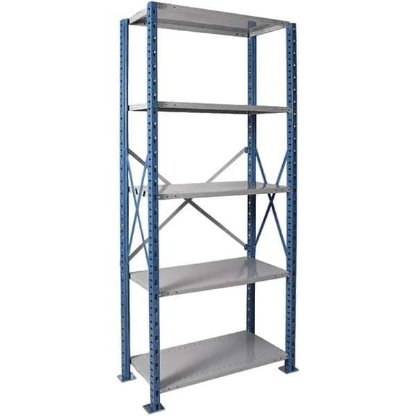 Hallowell - 5 Shelf Starter Heavy-Duty Open Steel Shelving - 450 Lb Capacity, 48" Wide x 87" High x 18" Deep, Blue/Platinum - Industrial Tool & Supply