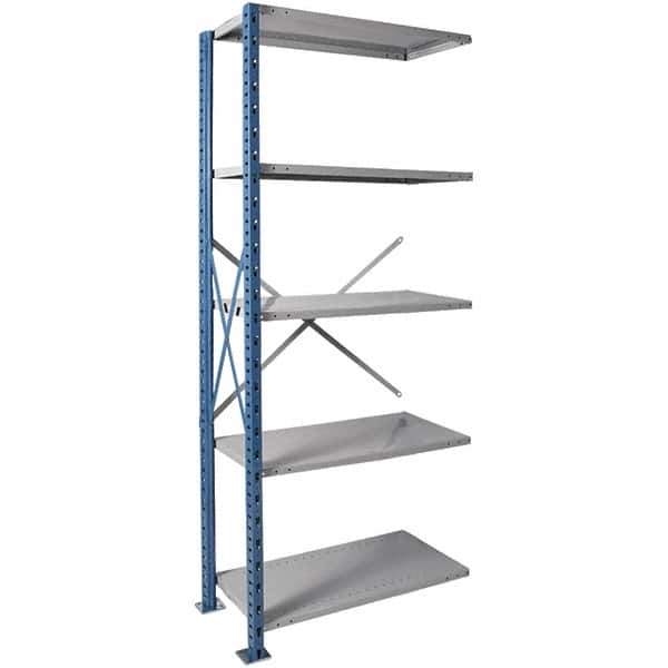 Hallowell - 5 Shelf Add-On Extra Heavy-Duty Open Steel Shelving - 1 Lb Capacity, 48" Wide x 123" High x 24" Deep, Blue/Platinum - Industrial Tool & Supply