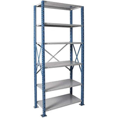 Hallowell - 6 Shelf Starter Extra Heavy-Duty Open Steel Shelving - 900 Lb Capacity, 48" Wide x 87" High x 18" Deep, Blue/Platinum - Industrial Tool & Supply