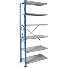 Hallowell - 6 Shelf Add-On Heavy-Duty Open Steel Shelving - 500 Lb Capacity, 48" Wide x 87" High x 24" Deep, Blue/Platinum - Industrial Tool & Supply