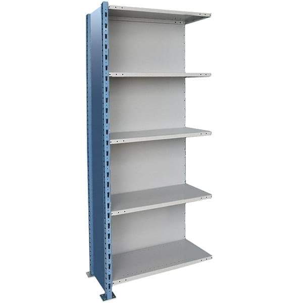 Hallowell - 5 Shelf, 1,200 Lb. Capacity, Closed Shelving Add-On Unit - 36 Inch Wide x 18 Inch Deep x 123 Inch High, Blue and Platinum - Industrial Tool & Supply