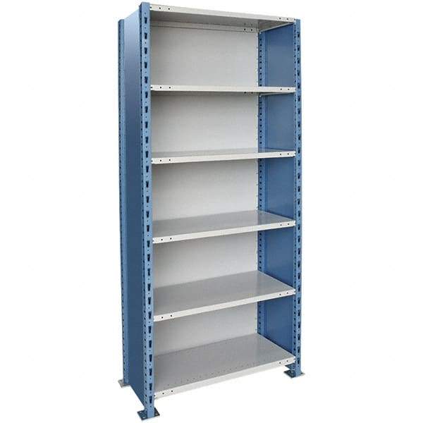 Hallowell - 6 Shelf, 1,250 Lb. Capacity, Closed Shelving Starter Unit - 36 Inch Wide x 24 Inch Deep x 123 Inch High, Blue and Platinum - Industrial Tool & Supply