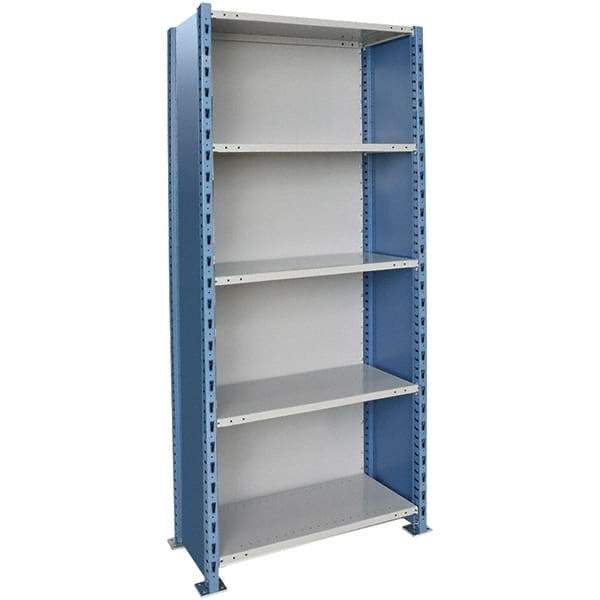 Hallowell - 5 Shelf, 800 Lb. Capacity, Closed Shelving Starter Unit - 36 Inch Wide x 24 Inch Deep x 87 Inch High, Blue and Platinum - Industrial Tool & Supply