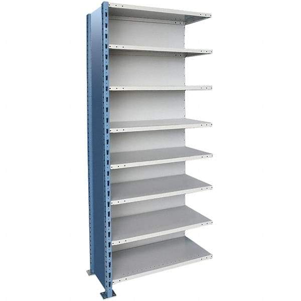 Hallowell - 8 Shelf, 1,200 Lb. Capacity, Closed Shelving Add-On Unit - 36 Inch Wide x 18 Inch Deep x 87 Inch High, Blue and Platinum - Industrial Tool & Supply