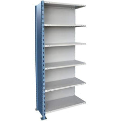 Hallowell - 6 Shelf, 1,200 Lb. Capacity, Closed Shelving Add-On Unit - 36 Inch Wide x 18 Inch Deep x 87 Inch High, Blue and Platinum - Industrial Tool & Supply