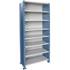 Hallowell - 8 Shelf, 1,250 Lb. Capacity, Closed Shelving Starter Unit - 36 Inch Wide x 24 Inch Deep x 87 Inch High, Blue and Platinum - Industrial Tool & Supply