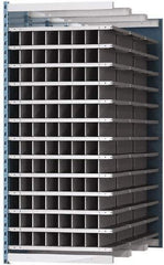 Hallowell - 96 Bin Heavy-Duty Deep Bin Industrial Shelving - 36 Inch Overall Width x 72 Inch Overall Depth x 87 Inch Overall Height, Blue and Platinum Steel Bins - Industrial Tool & Supply