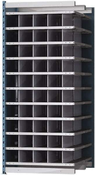 Hallowell - 50 Bin Heavy-Duty Deep Bin Industrial Shelving - 36 Inch Overall Width x 48 Inch Overall Depth x 87 Inch Overall Height, Blue and Platinum Steel Bins - Industrial Tool & Supply