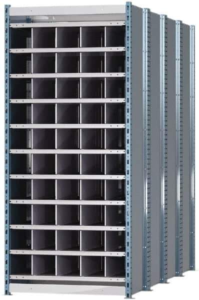 Hallowell - 50 Bin Heavy-Duty Deep Bin Industrial Shelving - 36 Inch Overall Width x 96 Inch Overall Depth x 87 Inch Overall Height, Blue and Platinum Steel Bins - Industrial Tool & Supply