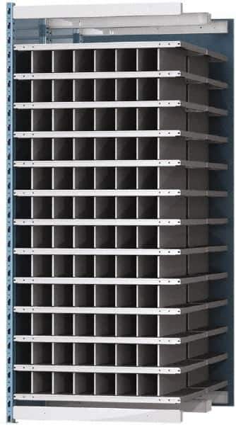 Hallowell - 96 Bin Heavy-Duty Deep Bin Industrial Shelving - 36 Inch Overall Width x 48 Inch Overall Depth x 87 Inch Overall Height, Blue and Platinum Steel Bins - Industrial Tool & Supply