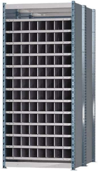 Hallowell - 96 Bin Heavy-Duty Deep Bin Industrial Shelving - 36 Inch Overall Width x 48 Inch Overall Depth x 87 Inch Overall Height, Blue and Platinum Steel Bins - Industrial Tool & Supply