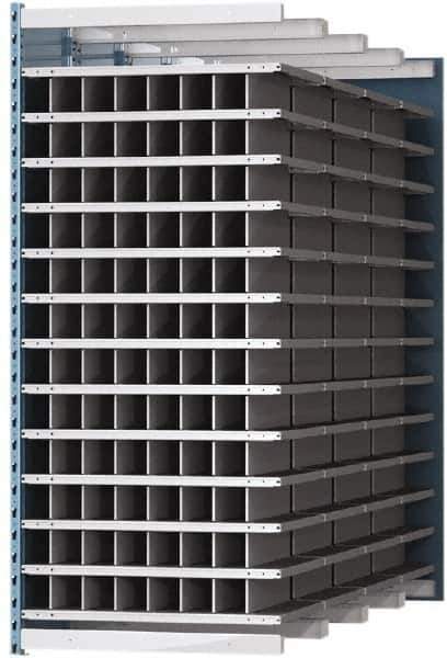 Hallowell - 96 Bin Heavy-Duty Deep Bin Industrial Shelving - 36 Inch Overall Width x 96 Inch Overall Depth x 87 Inch Overall Height, Blue and Platinum Steel Bins - Industrial Tool & Supply
