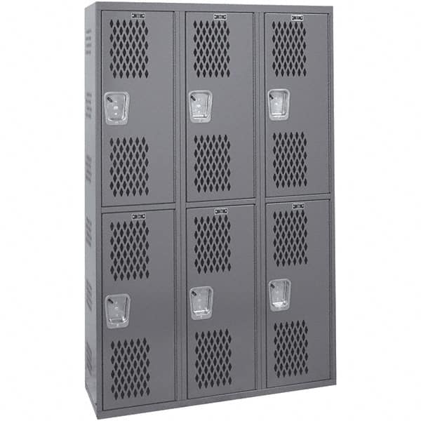 Hallowell - 6 Door, 2 Tier, Heavy-Duty Ventilated Wardrobe & Box Lockers - Industrial Tool & Supply