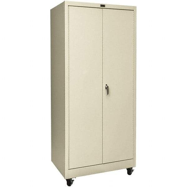 Hallowell - 4 Shelf Mobile Storage Cabinet - Steel, 48" Wide x 24" Deep x 72" High, Tan - Industrial Tool & Supply