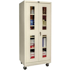 Hallowell - 4 Shelf Mobile Storage Cabinet - Steel, 36" Wide x 24" Deep x 72" High, Tan - Industrial Tool & Supply