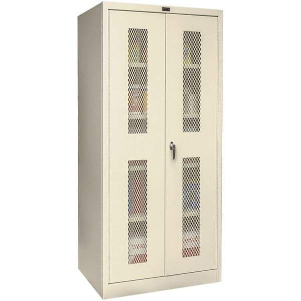 Hallowell - 4 Shelf Locking Storage Cabinet - Steel, 48" Wide x 18" Deep x 72" High, Tan - Industrial Tool & Supply