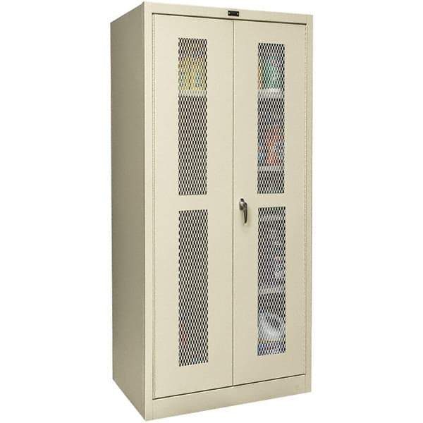 Hallowell - 4 Shelf Combination Storage Cabinet - Steel, 48" Wide x 18" Deep x 72" High, Tan - Industrial Tool & Supply