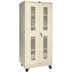 Hallowell - 4 Shelf Mobile Storage Cabinet - Steel, 36" Wide x 24" Deep x 72" High, Tan - Industrial Tool & Supply