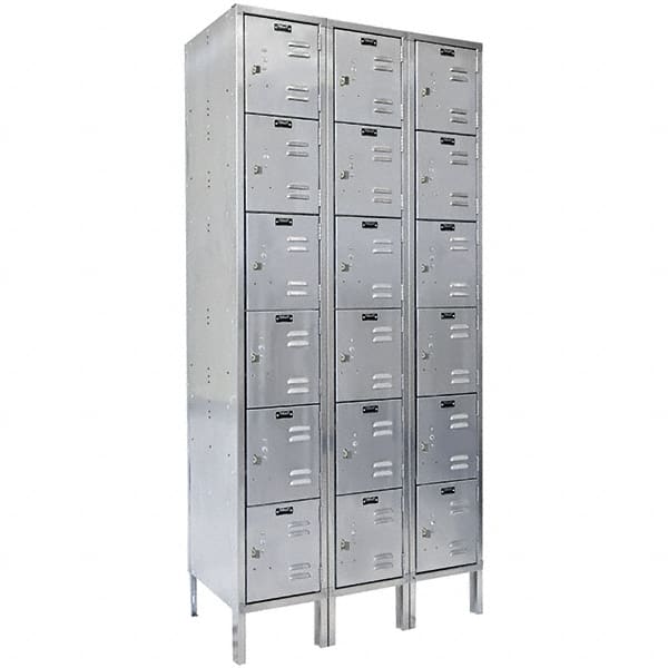 Hallowell - 18 Door, 6 Tier, Stainless Steel Locker - Industrial Tool & Supply