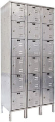 Hallowell - 18 Door, 6 Tier, Stainless Steel Locker - Industrial Tool & Supply