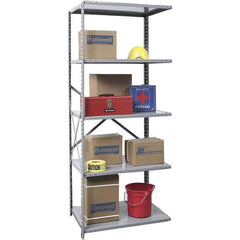 Hallowell - 5 Shelf Add-On Medium-Duty Open Steel Shelving - 375 Lb Capacity, 48" Wide x 87" High x 18" Deep, Gray - Industrial Tool & Supply