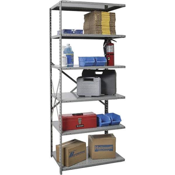 Hallowell - 6 Shelf Add-On Medium-Duty Open Steel Shelving - 500 Lb Capacity, 36" Wide x 87" High x 24" Deep, Gray - Industrial Tool & Supply
