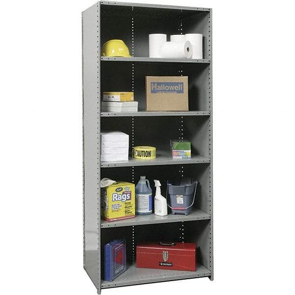 Hallowell - 6 Shelf, 500 Lb. Capacity, Closed Shelving Starter Unit - 36 Inch Wide x 24 Inch Deep x 87 Inch High, Gray - Industrial Tool & Supply