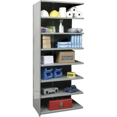 Hallowell - 8 Shelf, 500 Lb. Capacity, Closed Shelving Add-On Unit - 36 Inch Wide x 12 Inch Deep x 87 Inch High, Gray - Industrial Tool & Supply