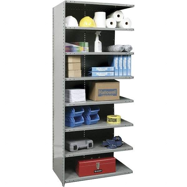 Hallowell - 8 Shelf, 500 Lb. Capacity, Closed Shelving Add-On Unit - 36 Inch Wide x 18 Inch Deep x 87 Inch High, Gray - Industrial Tool & Supply