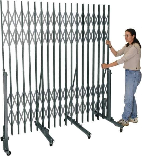 Hallowell - 6.54' High Portable Traffic Control Gate - Steel, Silver - Industrial Tool & Supply