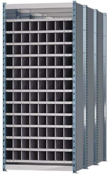 Hallowell - 96 Bin Heavy-Duty Deep Bin Industrial Shelving - 36 Inch Overall Width x 72 Inch Overall Depth x 87 Inch Overall Height, Blue and Platinum Steel Bins - Industrial Tool & Supply