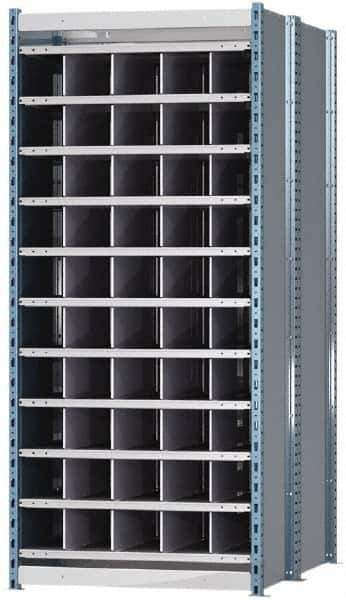 Hallowell - 50 Bin Heavy-Duty Deep Bin Industrial Shelving - 36 Inch Overall Width x 48 Inch Overall Depth x 87 Inch Overall Height, Blue and Platinum Steel Bins - Industrial Tool & Supply