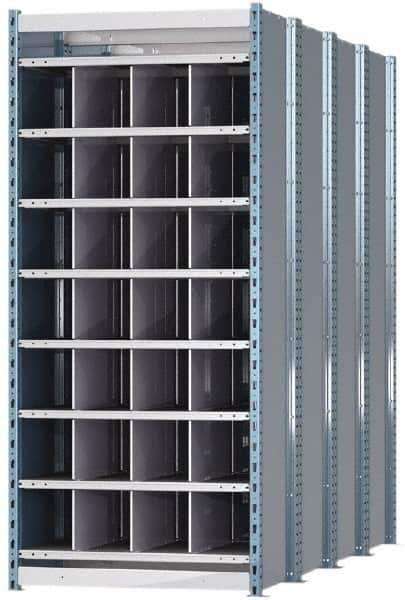 Hallowell - 28 Bin Heavy-Duty Deep Bin Industrial Shelving - 36 Inch Overall Width x 96 Inch Overall Depth x 87 Inch Overall Height, Blue and Platinum Steel Bins - Industrial Tool & Supply