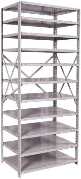 Hallowell - 11 Shelf Starter Medium-Duty Open Steel Shelving - 500 Lb Capacity, 36" Wide x 87" High x 24" Deep, Platinum - Industrial Tool & Supply