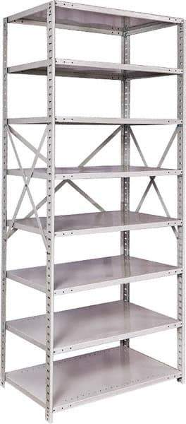 Hallowell - 8 Shelf Starter Medium-Duty Open Steel Shelving - 500 Lb Capacity, 36" Wide x 87" High x 24" Deep, Platinum - Industrial Tool & Supply