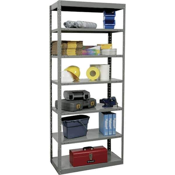 Hallowell - 7 Shelf Starter Heavy-Duty Open Steel Shelving - 400 Lb Capacity, 48" Wide x 87" High x 12" Deep, Gray - Industrial Tool & Supply