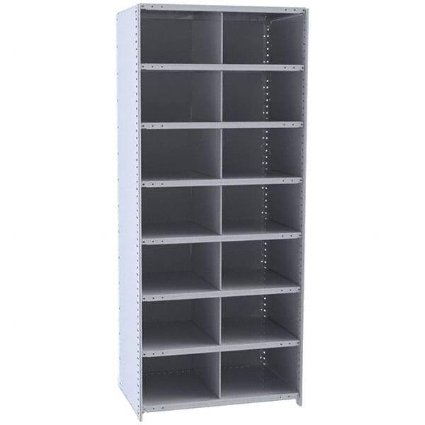 Hallowell - 14 Bin Closed Industrial Bin Shelving - 36 Inch Overall Width x 12 Inch Overall Depth x 87 Inch Overall Height, Gray Metal Bins - Industrial Tool & Supply