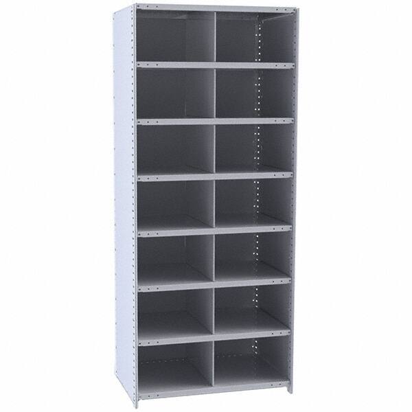 Hallowell - 14 Bin Closed Industrial Bin Shelving - 36 Inch Overall Width x 18 Inch Overall Depth x 87 Inch Overall Height, Gray Metal Bins - Industrial Tool & Supply
