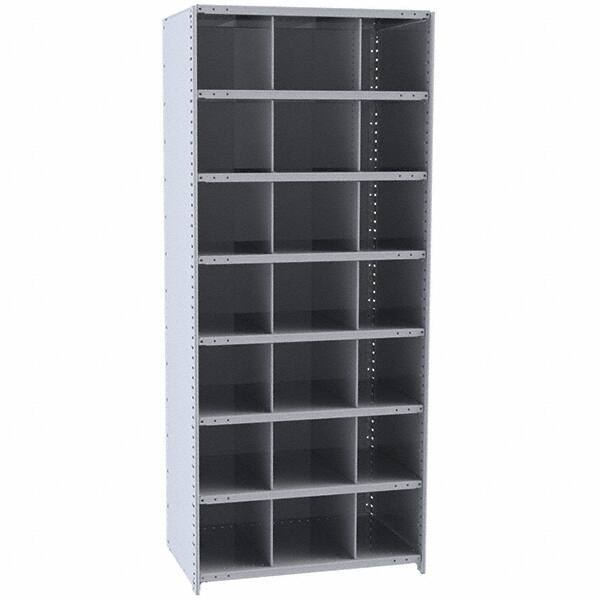 Hallowell - 21 Bin Closed Industrial Bin Shelving - 36 Inch Overall Width x 12 Inch Overall Depth x 87 Inch Overall Height, Gray Metal Bins - Industrial Tool & Supply