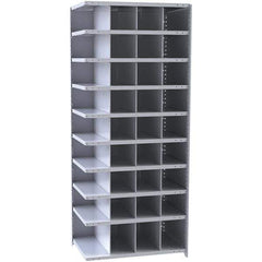 Hallowell - 36 Bin Closed Industrial Bin Shelving - 36 Inch Overall Width x 12 Inch Overall Depth x 87 Inch Overall Height, Gray Metal Bins - Industrial Tool & Supply