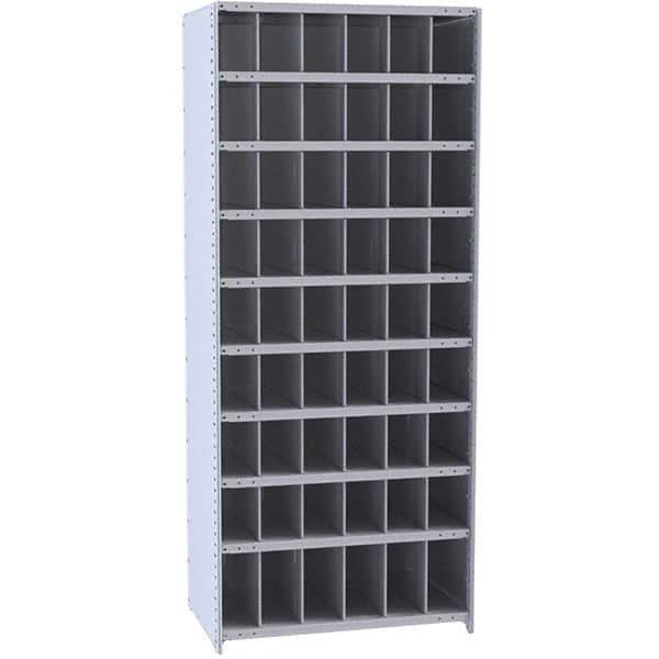 Hallowell - 54 Bin Closed Industrial Bin Shelving - 36 Inch Overall Width x 12 Inch Overall Depth x 87 Inch Overall Height, Gray Metal Bins - Industrial Tool & Supply