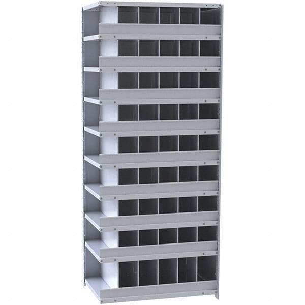 Hallowell - 54 Bin Closed Industrial Bin Shelving - 36 Inch Overall Width x 12 Inch Overall Depth x 87 Inch Overall Height, Gray Metal Bins - Industrial Tool & Supply