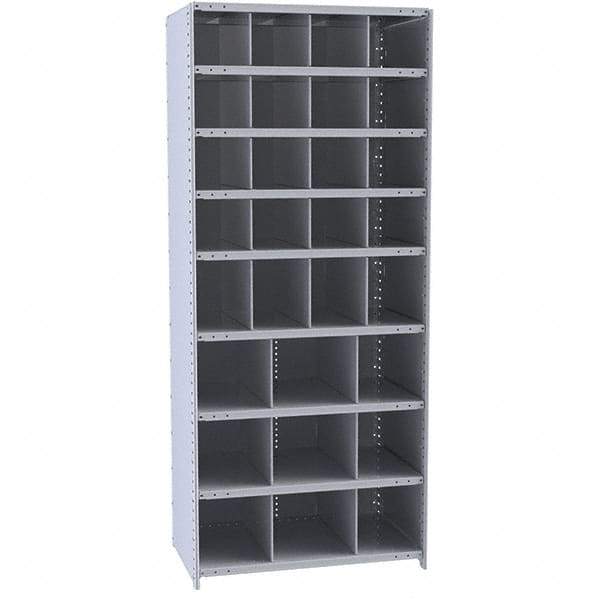 Hallowell - 29 Bin Closed Industrial Bin Shelving - 36 Inch Overall Width x 12 Inch Overall Depth x 87 Inch Overall Height, Gray Metal Bins - Industrial Tool & Supply
