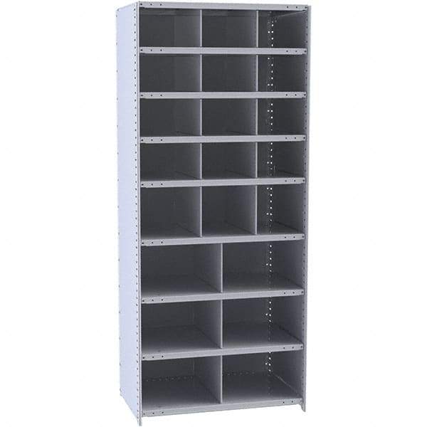 Hallowell - 21 Bin Closed Industrial Bin Shelving - 36 Inch Overall Width x 12 Inch Overall Depth x 87 Inch Overall Height, Gray Metal Bins - Industrial Tool & Supply
