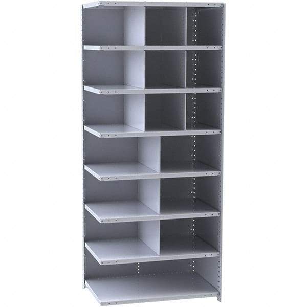 Hallowell - 16 Bin Closed Industrial Bin Shelving - 36 Inch Overall Width x 12 Inch Overall Depth x 87 Inch Overall Height, Gray Metal Bins - Industrial Tool & Supply